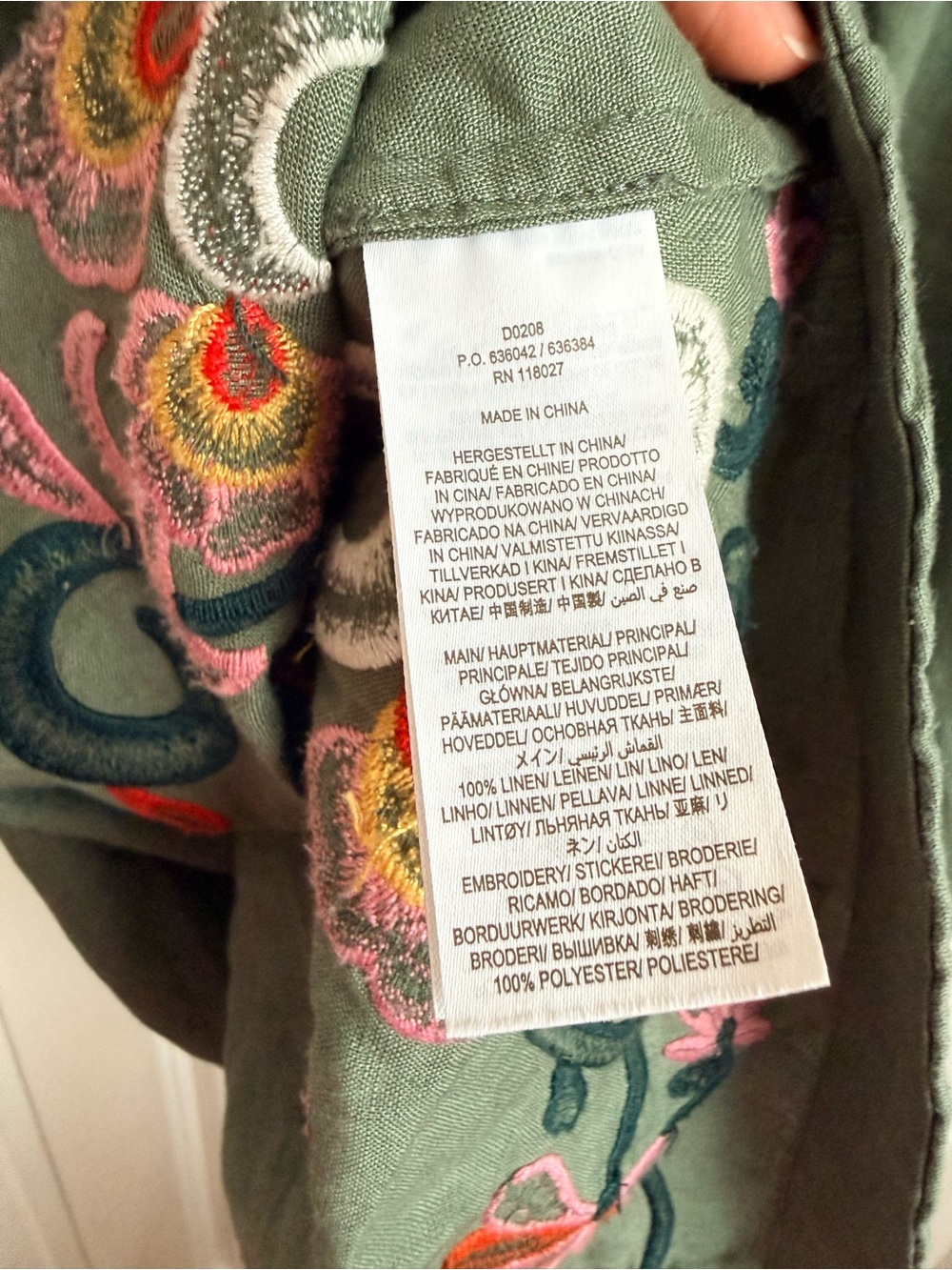 Boden Women’s Alder Green Linen Dress with Embroidered Floral Accents 10 - Picture 8 of 8